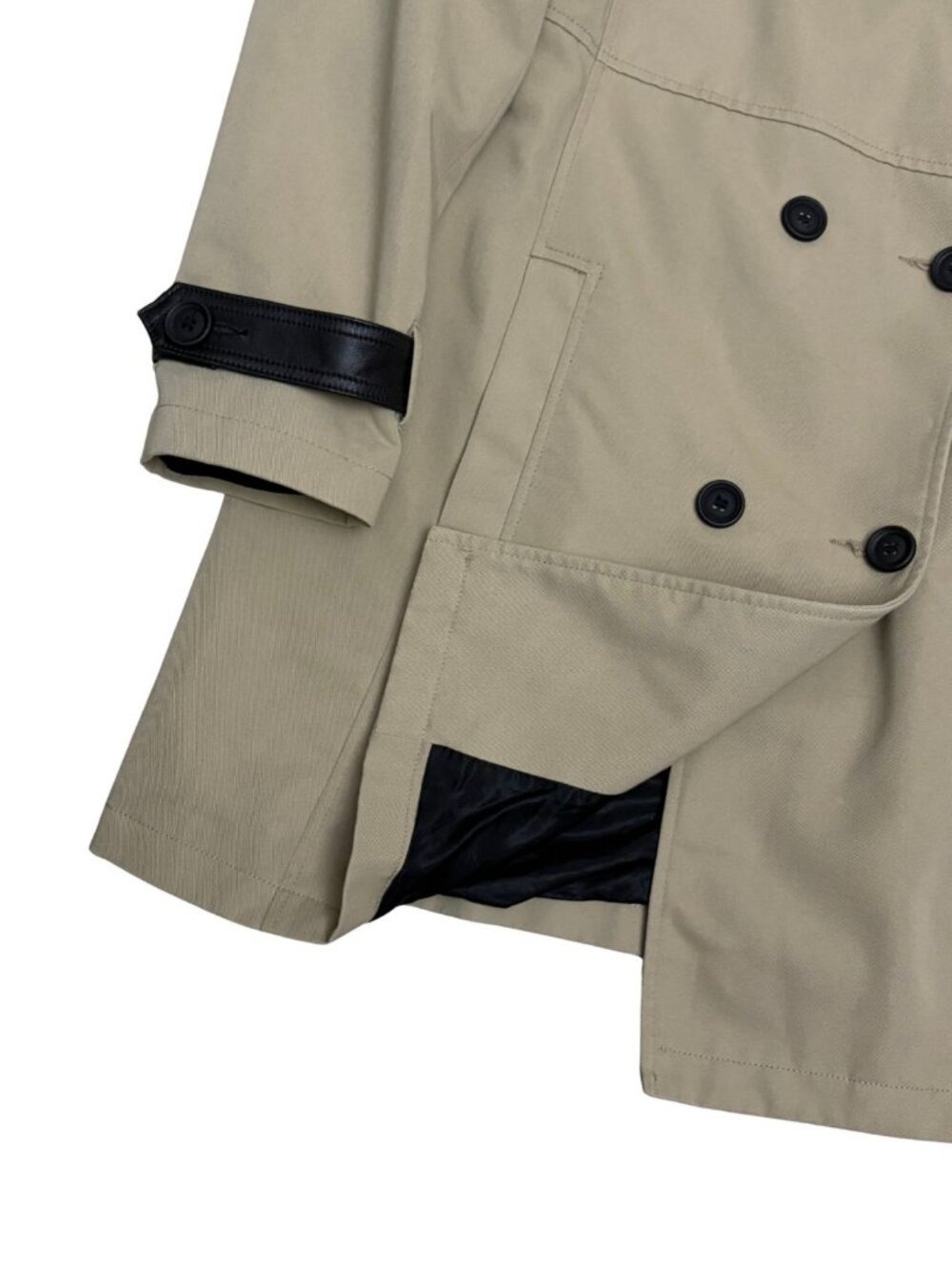 DANIER Italian Leather Trim Trench Coat Business Casual Log Jacket Coat Womens L - Picture 7 of 8